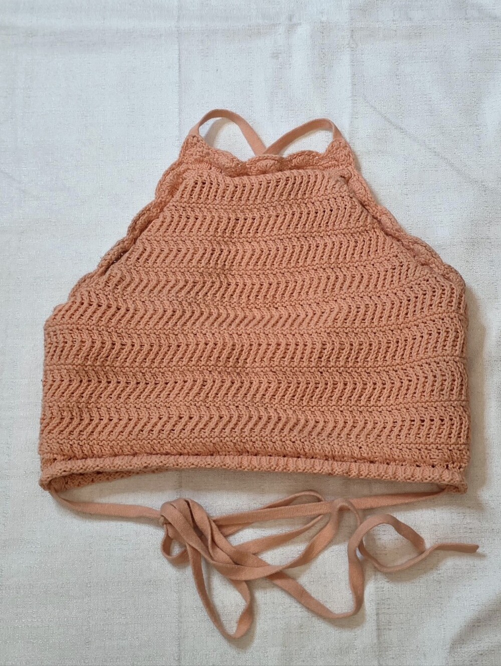 Hollister Crochet Halter Top Orange Coral Chevron Knit Festival Boho Size Medium